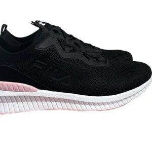 FILA Running Shoes Sneakers Woman’s Size 8.5 Slip On Black Pink Speedboat Knit